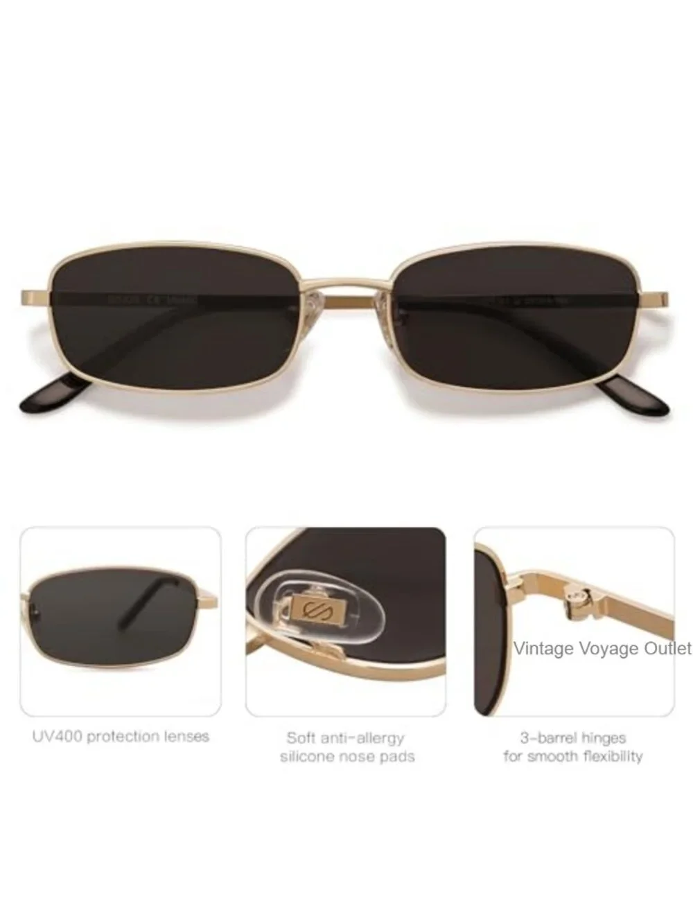 Trendy Thin Rectangle Metal Sunglasses UV400 Protection Y2K Retro